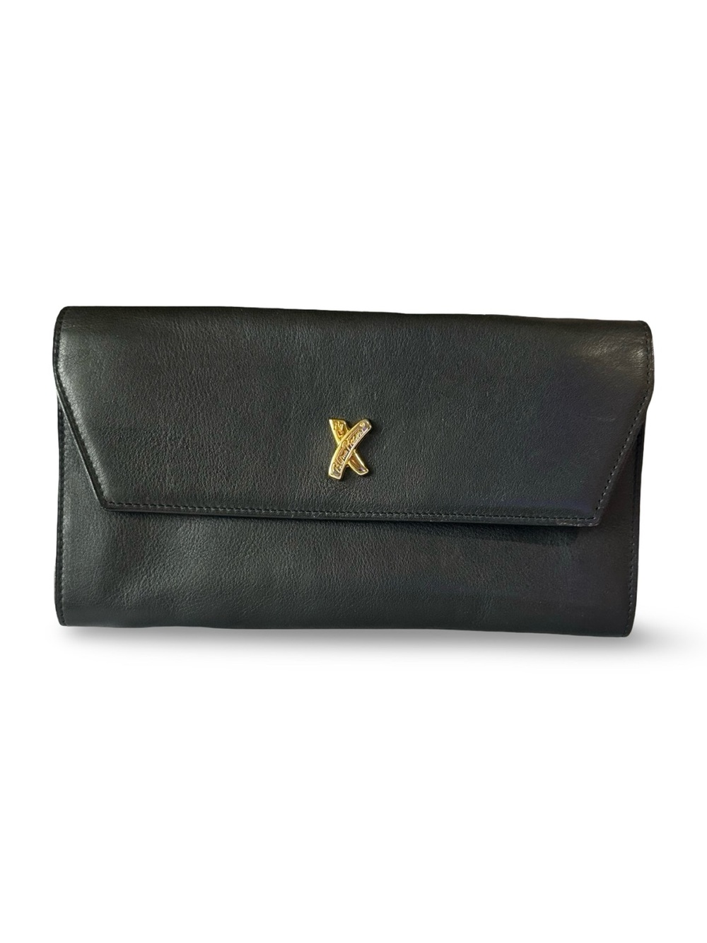 Paloma Picasso Black Leather Clutch with Gold X Accent